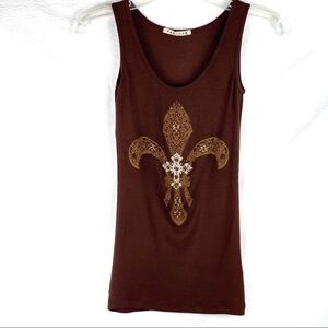 NEW-MARISA K Rhinestone Cross Studded FDL Tank Top